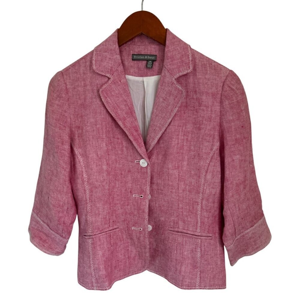 Tristan & Iseut 100% Linen Set - Blazer & A-Lin Skirt Heather Pink Size Med - Picture 2 of 16